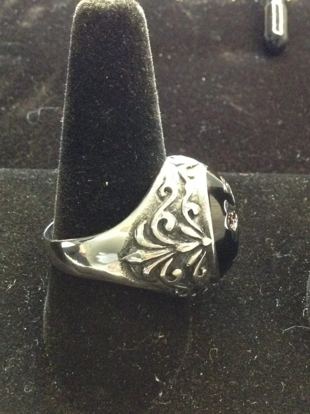 VTG 70's Mendel Men's Titanium Rhodium Red CZ Cross Knight Templar Ring Sz 14.5
